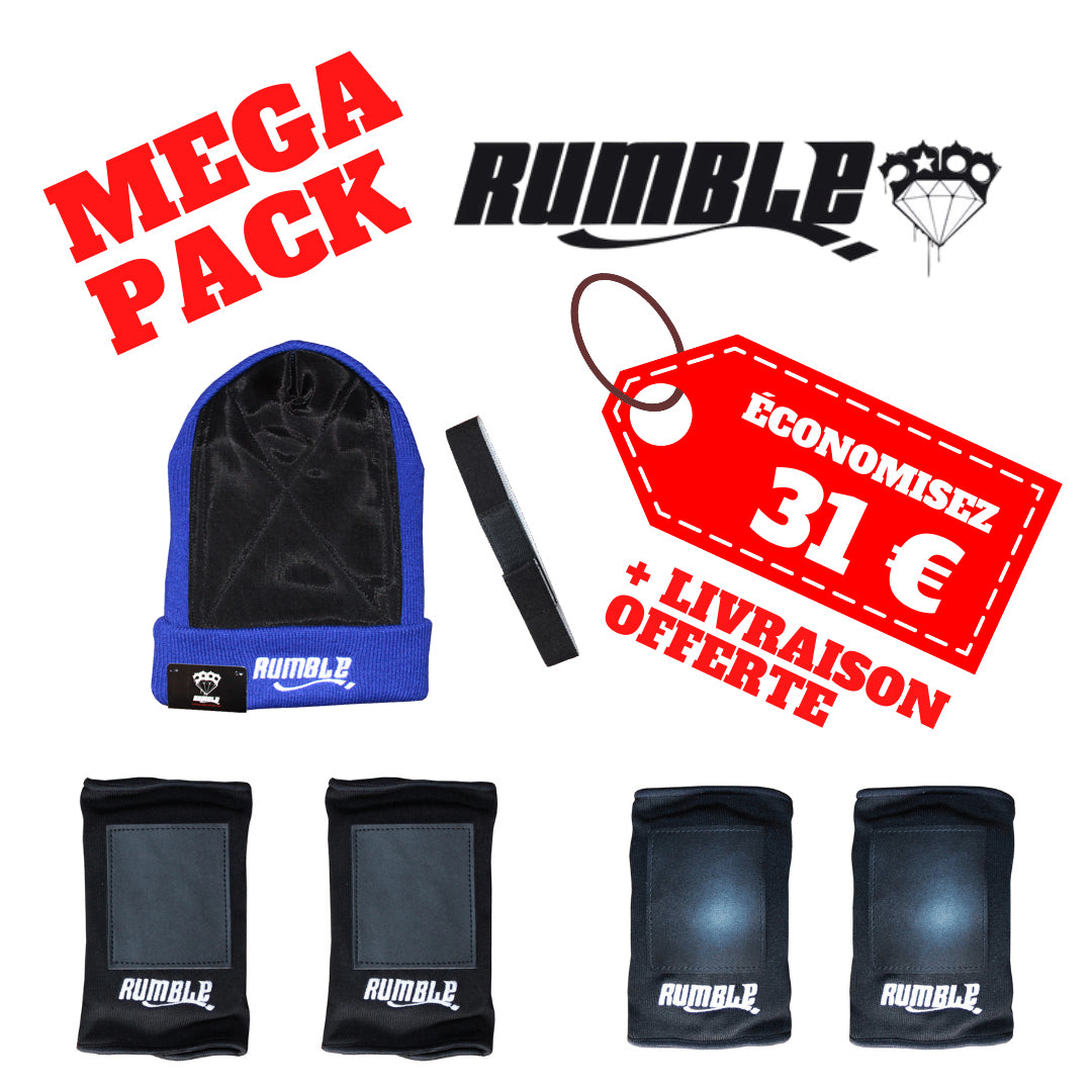 PACK COMPLET BONNET HEADSPIN RUMBLE + COUDIÉRES X2 + GENOUILLIÉRES X2 + ELASTIQUE