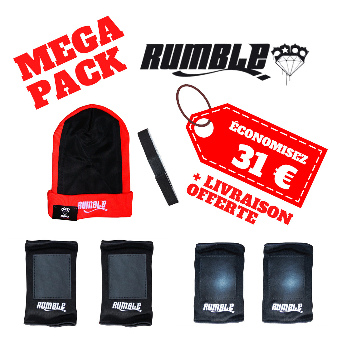 PACK COMPLET BONNET HEADSPIN RUMBLE + COUDIÉRES X2 + GENOUILLIÉRES X2 + ELASTIQUE