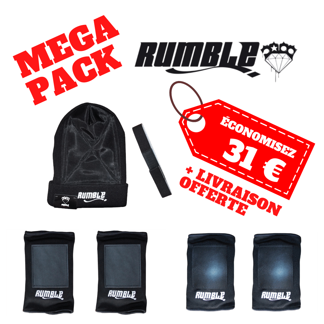 PACK COMPLET BONNET HEADSPIN RUMBLE + COUDIÉRES X2 + GENOUILLIÉRES X2 + ELASTIQUE